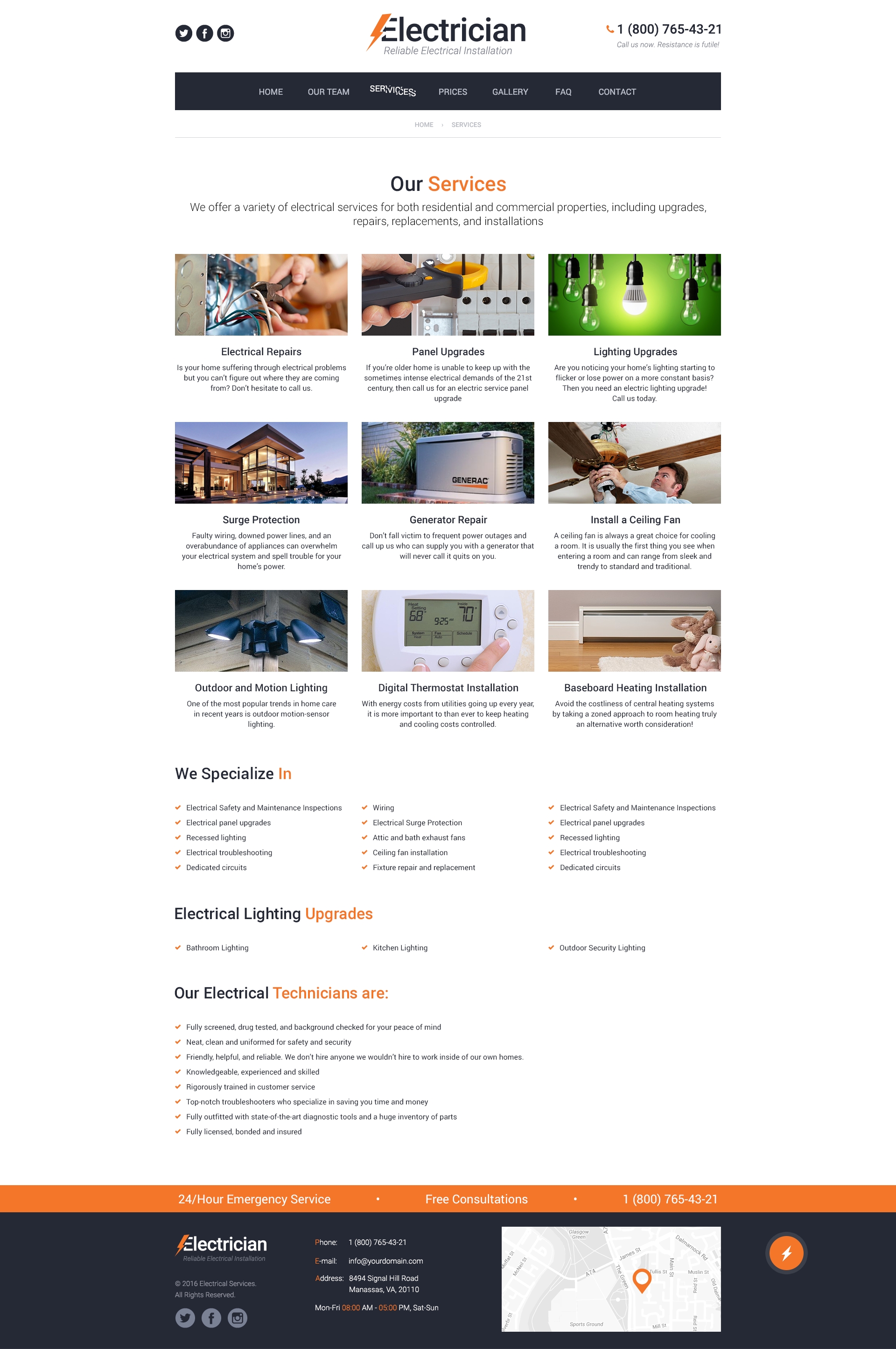 Services Page preview for Electrician Services free PSD website template